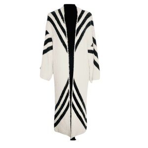 Anthropologie Sleeping On Snow Cream Black Chevron Eyelash Mid Cardigan Sweater